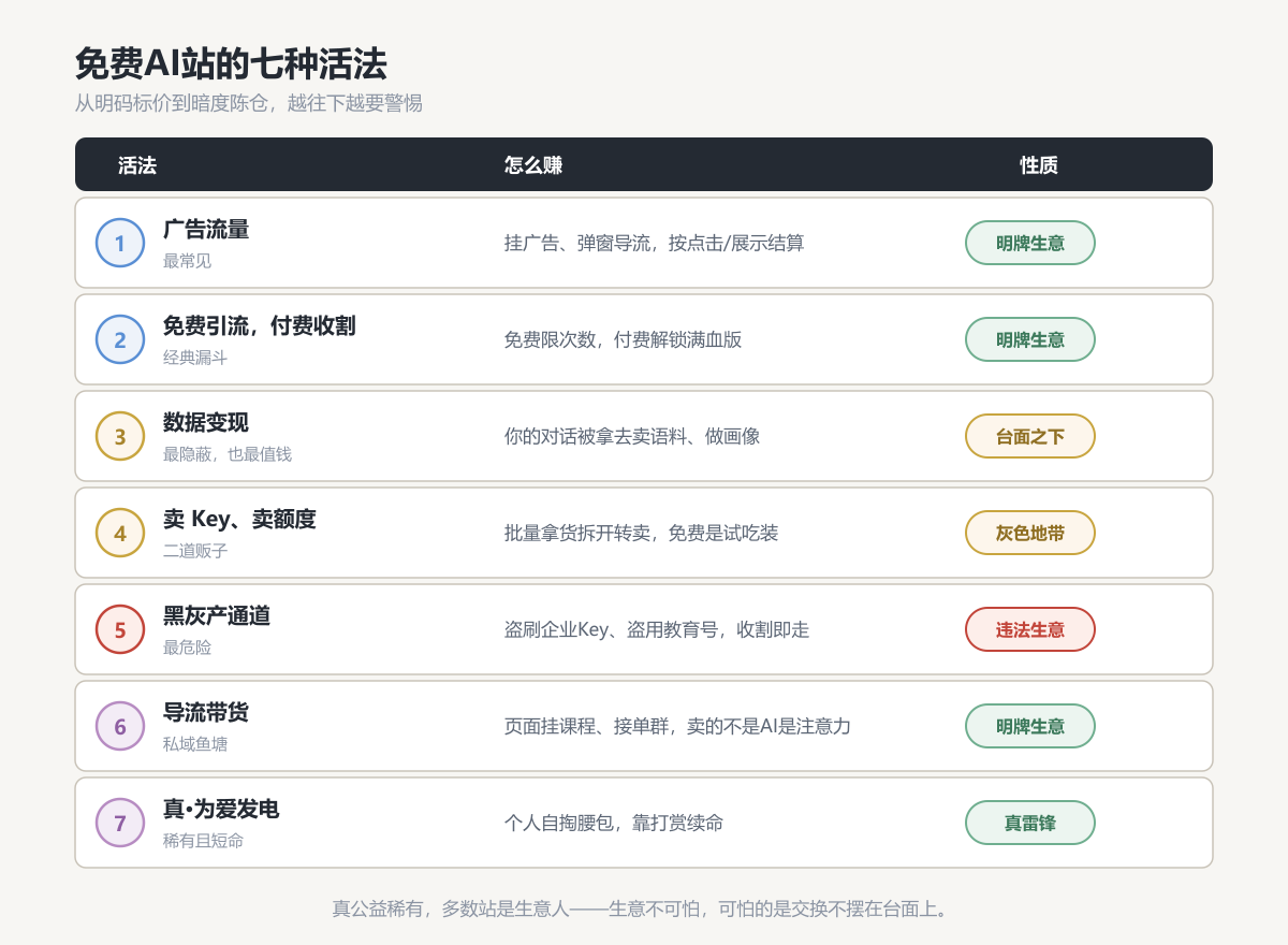 免费AI站的七种盈利路径